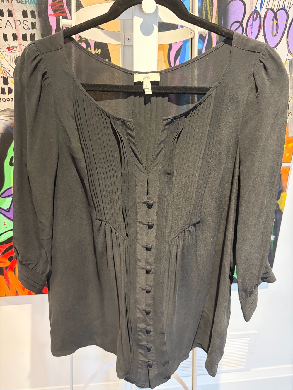 Joie 100% Silk Black Pleated Front Blouse
